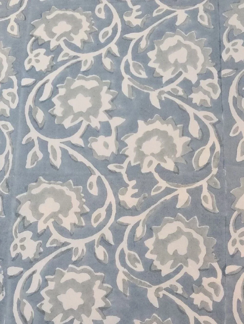 Crate&Barrel Ruka Floral Blue Block Print Organic Cotton Throw Pillow Cover